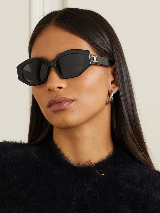 Image of Sunglasses. Product name - Triomphe Cat-eye Acetate Sunglasses in Black colour by brand - CELINE Eyewear