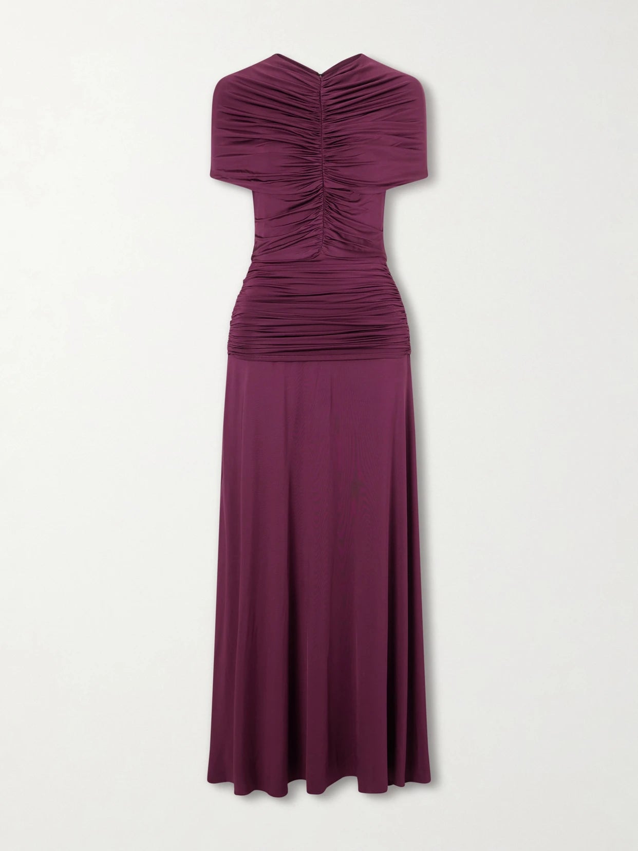 Image of Dresses. Product name - Gathered Jersey Maxi Dress in Burgundy colour by brand - Self-Portrait