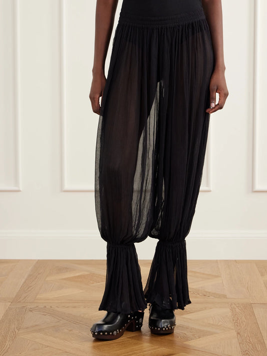 ALIX OF BOHEMIA Keats Onyx Gathered Chiffon Tapered Pants