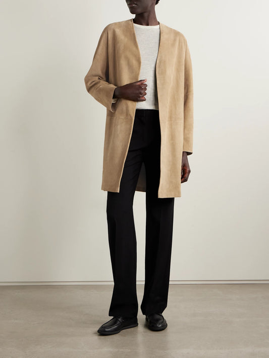Image of Coats & Jackets. Product name - Alarico Suede Coat in Beige colour by brand - The Row