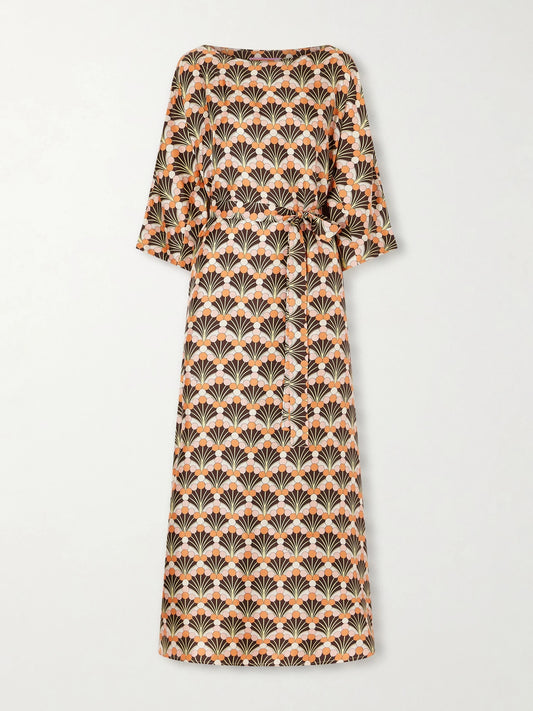 Image of Dresses. Product name - Muumuu Silk-twill Midi Dress in Peach colour by brand - La DoubleJ