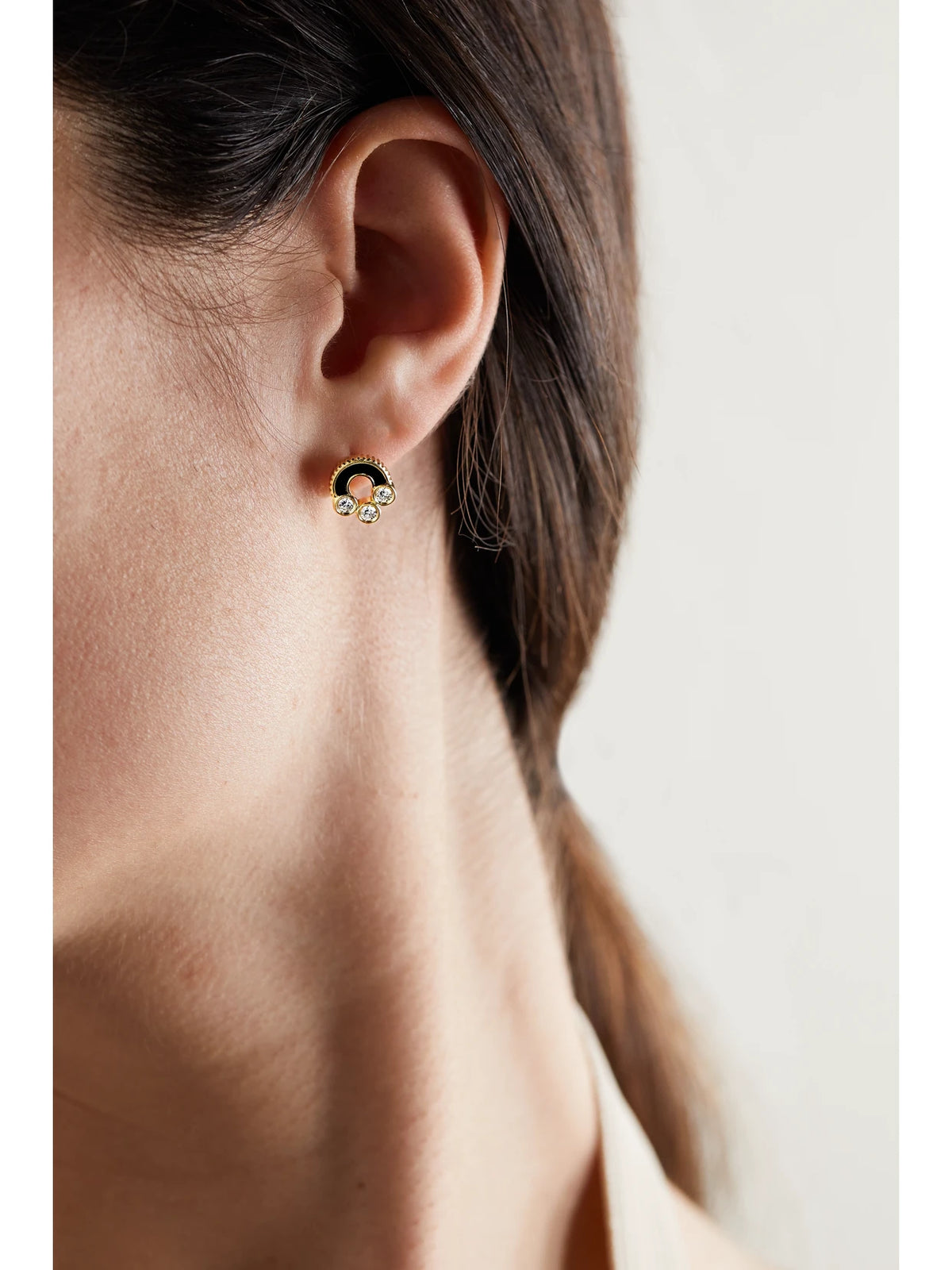 Image of Earrings. Product name - Magnetic 18-karat Gold, Onyx And Diamond Earrings in Multi colour by brand - Viltier