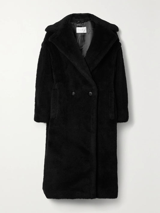 Image of Coats & Jackets. Product name - Tedgirl Double-breasted Alpaca, Wool And Silk-blend Coat in Black colour by brand - Max Mara