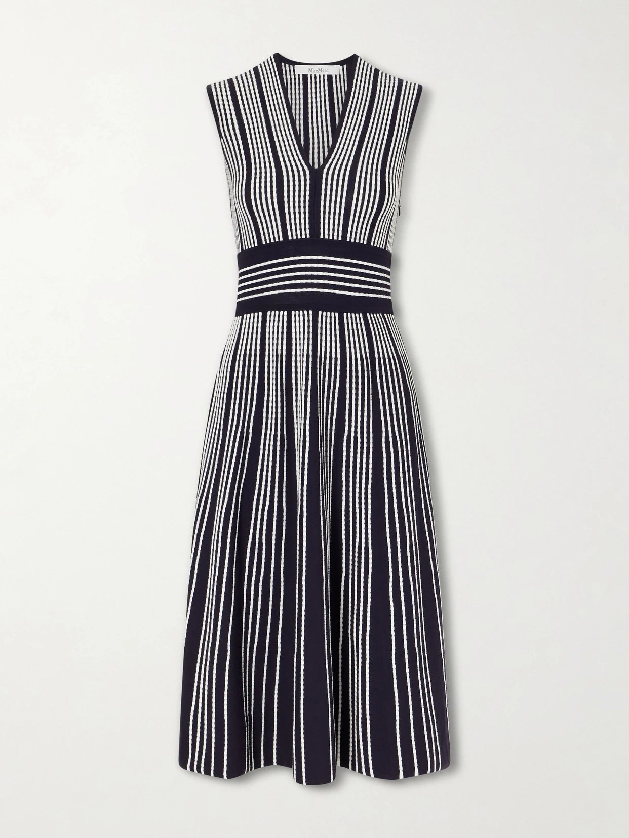 Image of Dresses. Product name - Mainile Mxmagreste Striped Knitted Dress in Black colour by brand - Max Mara