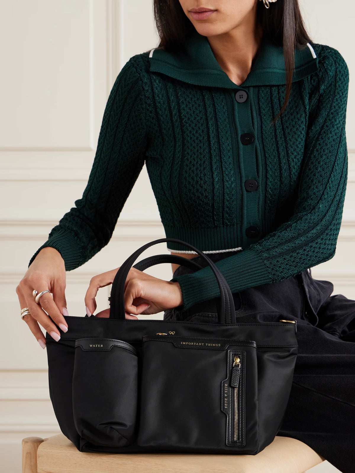 Image of Bags. Product name - Leather-trimmed Econyl Tote Bag in Black colour by brand - Anya Hindmarch