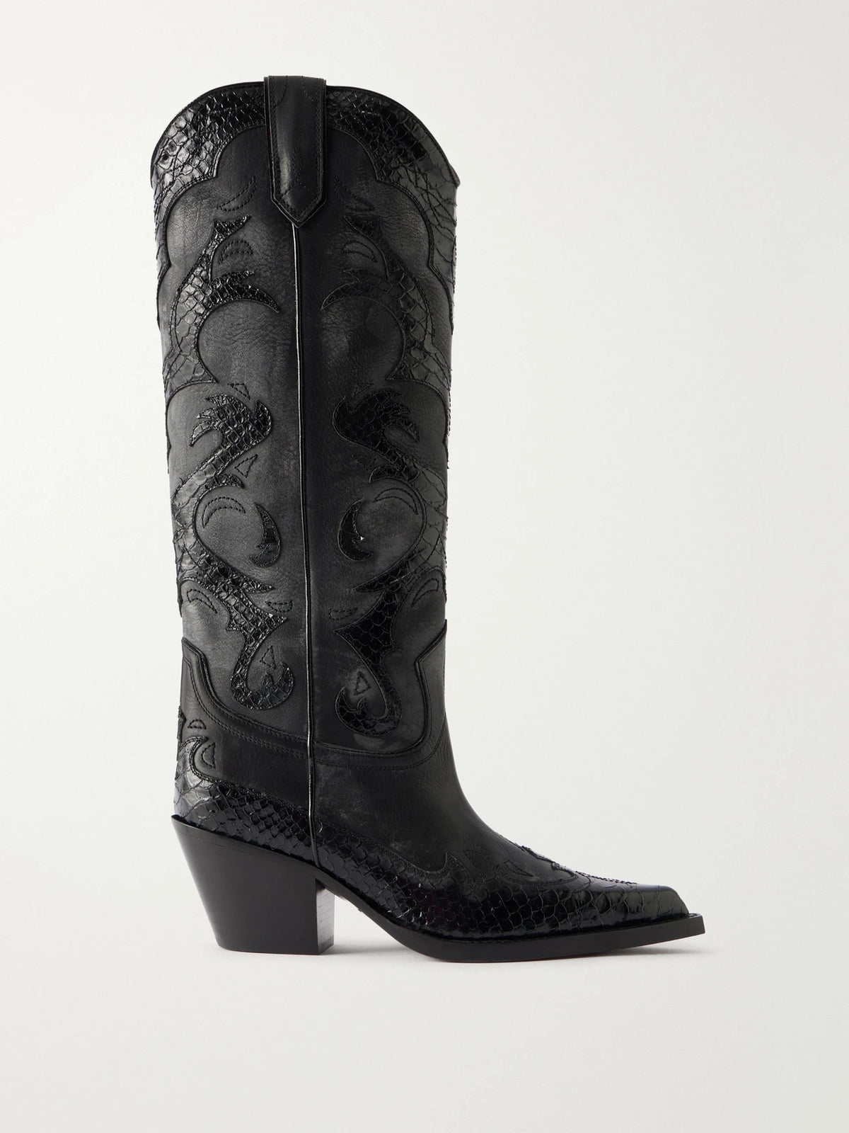 Paris Texas Tucson 60 Embroidered Snake-effect Trimmed Leather Knee Boots