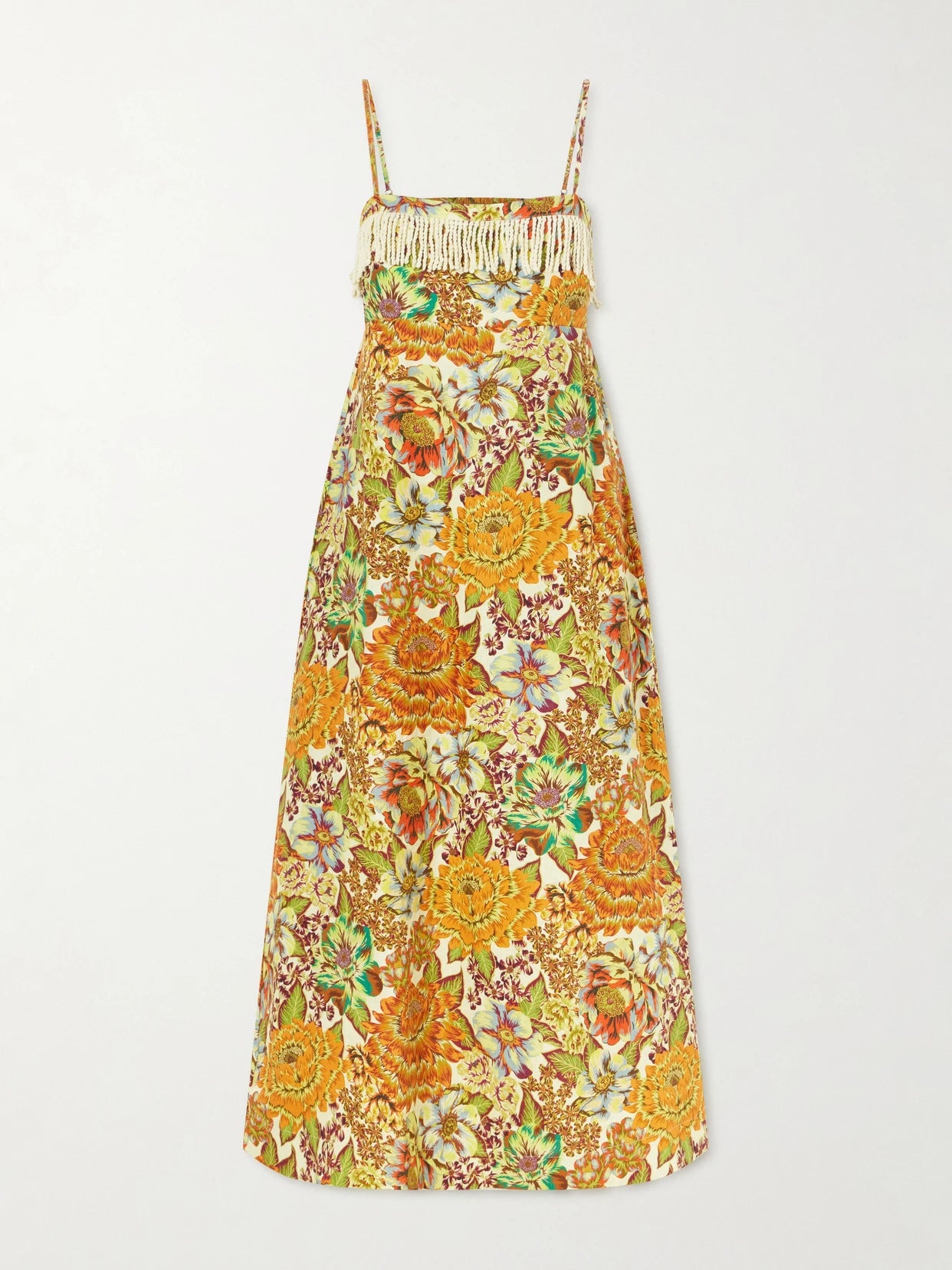 Lana Fringed Floral-print Linen Midi Dress