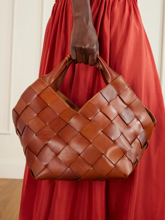 Image of Bags. Product name - Castello Woven Leather Tote in Tan colour by brand - Dragon Diffusion
