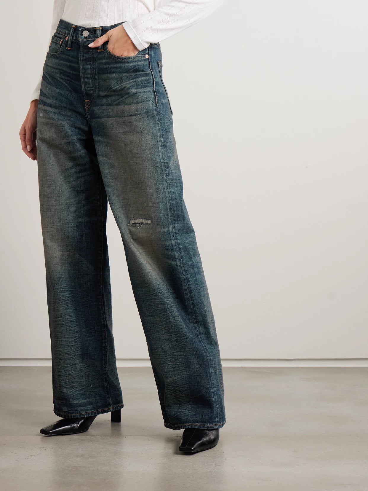Distressed High-rise Wide-leg Jeans