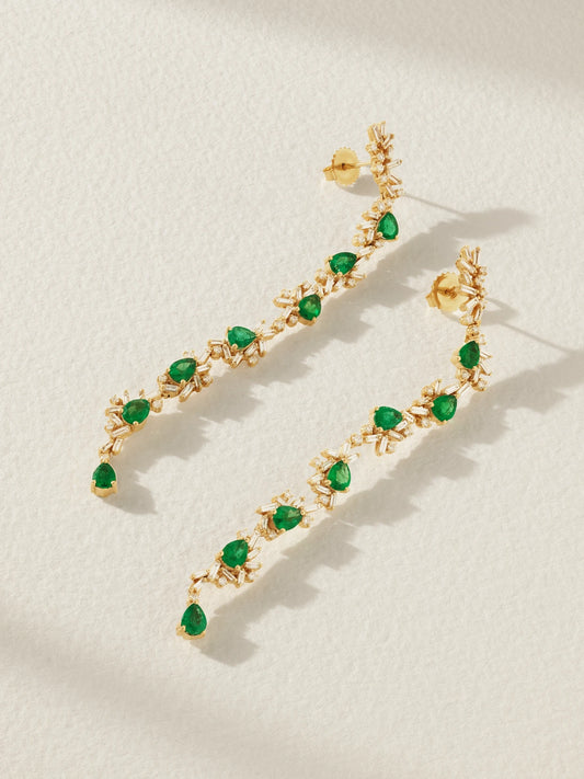 18-karat Gold, Diamond And Emerald Earrings