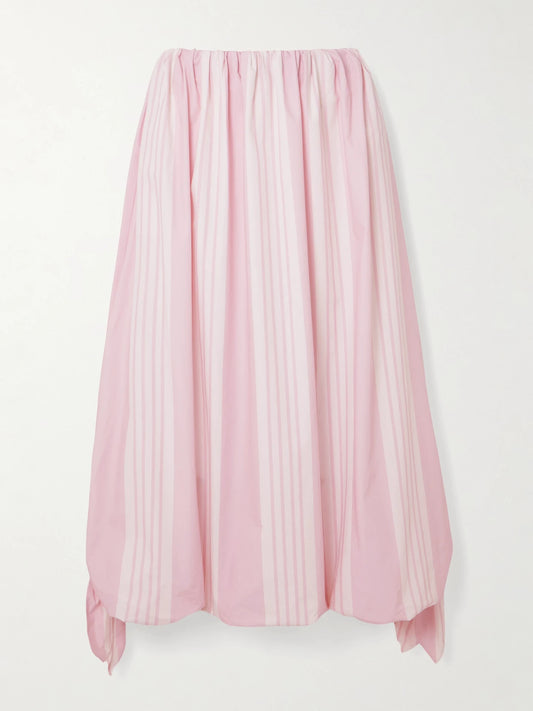 Rose Tie-detailed Striped Cotton Midi Skirt