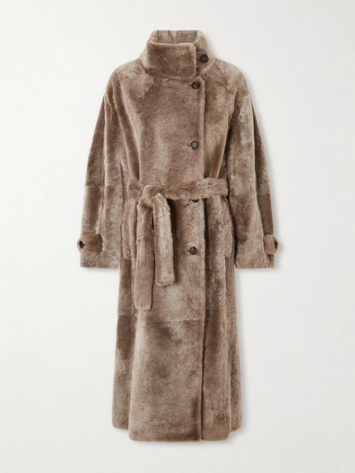 Image of Coats & Jackets. Product name - Belted Shearling Coat in Brown colour by brand - Brunello Cucinelli