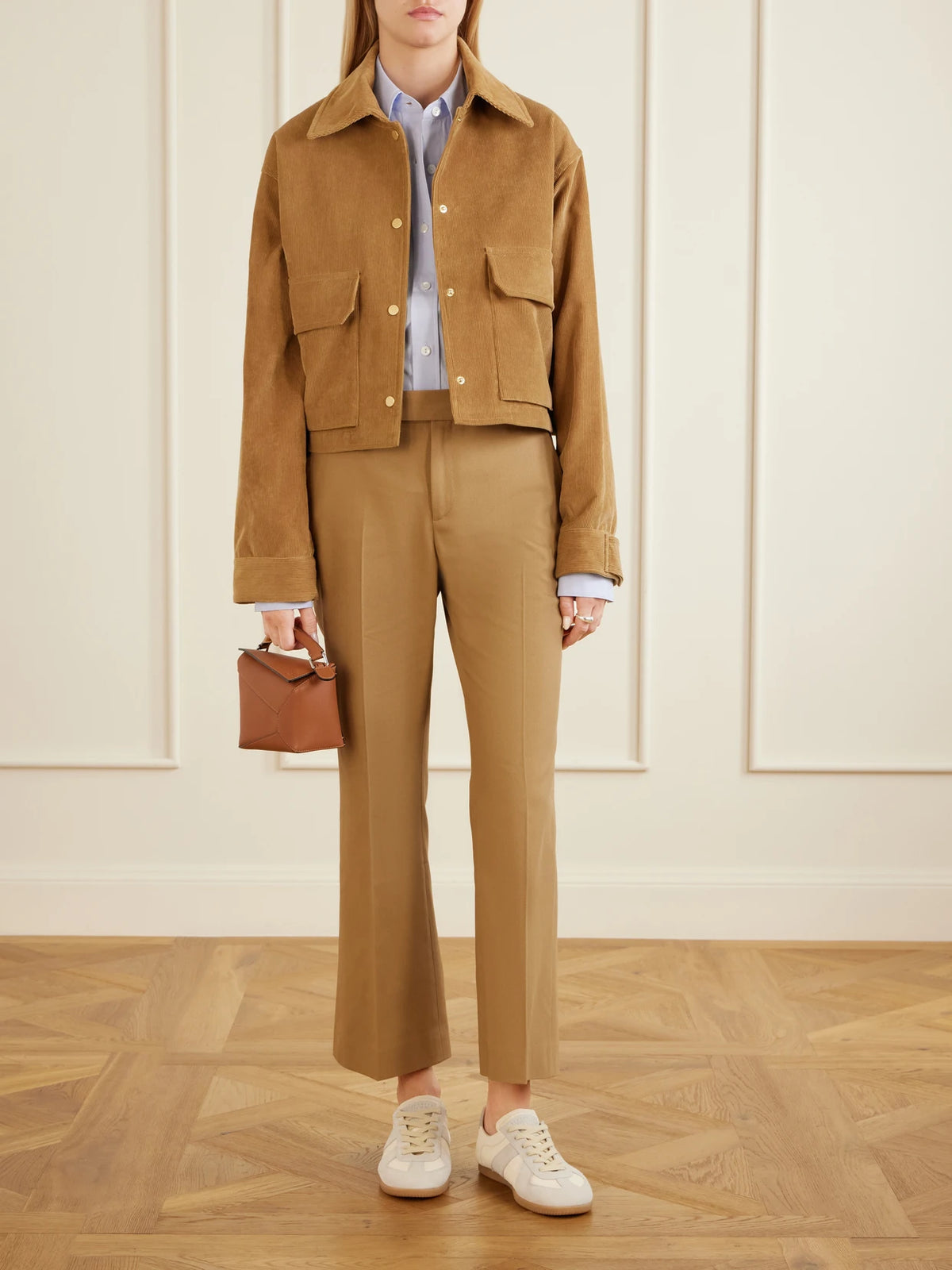 Image of Coats & Jackets. Product name - Cropped Organic Cotton-corduroy Jacket in Camel colour by brand - Maria McManus