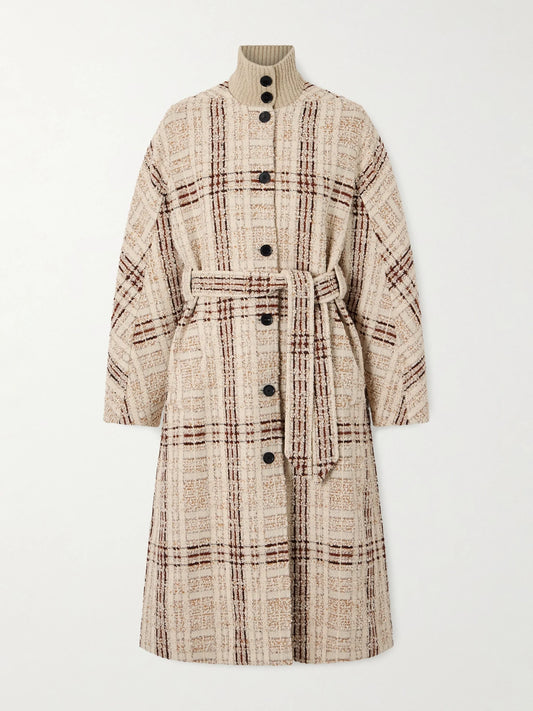 Image of Coats & Jackets. Product name - Checked Wool-blend Tweed Coat in Cream colour by brand - Loro Piana