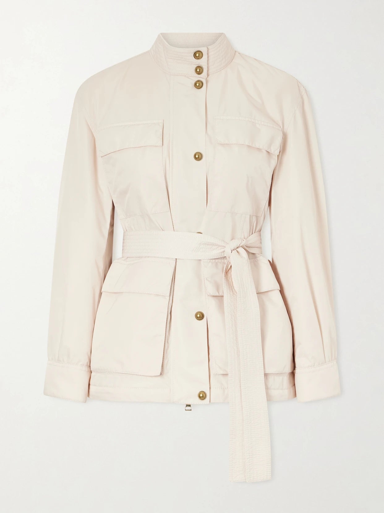 Image of Coats & Jackets. Product name - Maitake Appliquéd Belted Gabardine Jacket in Beige colour by brand - Moncler