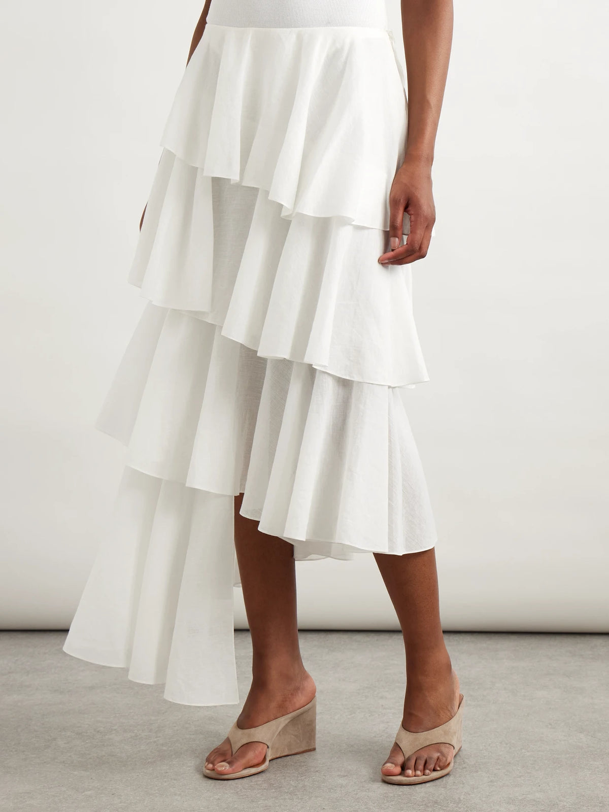 Tiered Asymmetric Cotton Midi Skirt