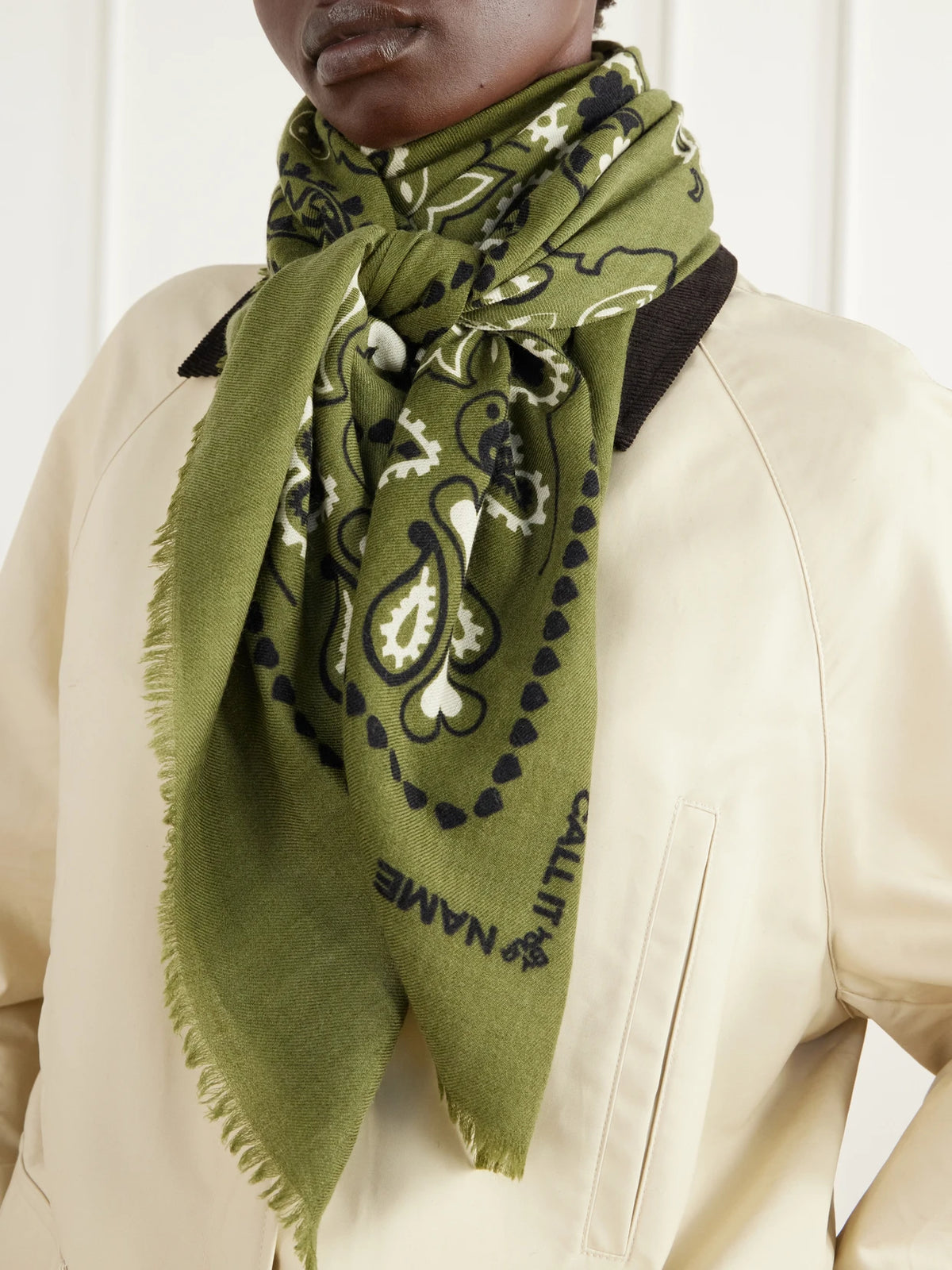 Image of Scarves & Shawls. Product name - Étole Paisley-print Wool And Silk-blend Twill Scarf in Green colour by brand - CALL IT BY YOUR NAME