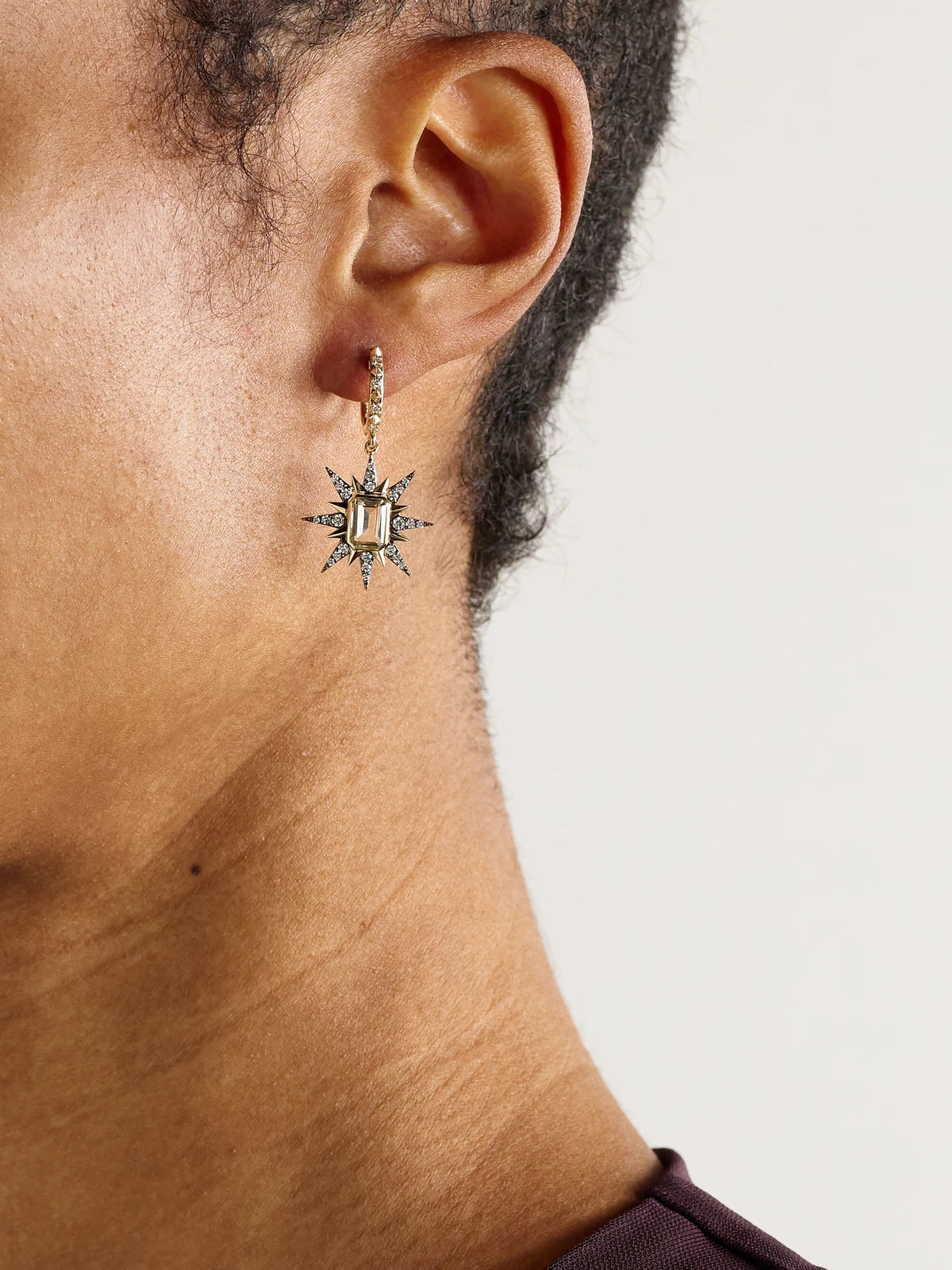 Image of Earrings. Product name - Starburst 14-karat Gold, Amethyst And Diamond Earrings in Multi colour by brand - Marlo Laz