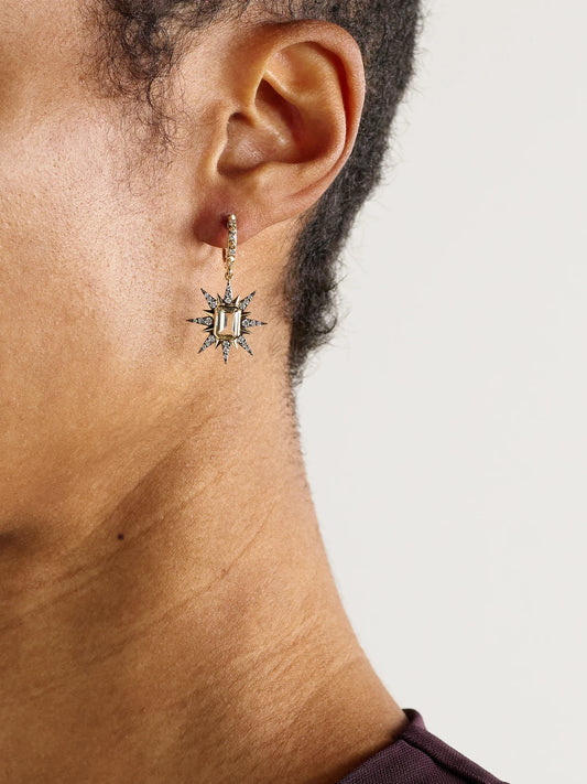Image of Earrings. Product name - Starburst 14-karat Gold, Amethyst And Diamond Earrings in Multi colour by brand - Marlo Laz