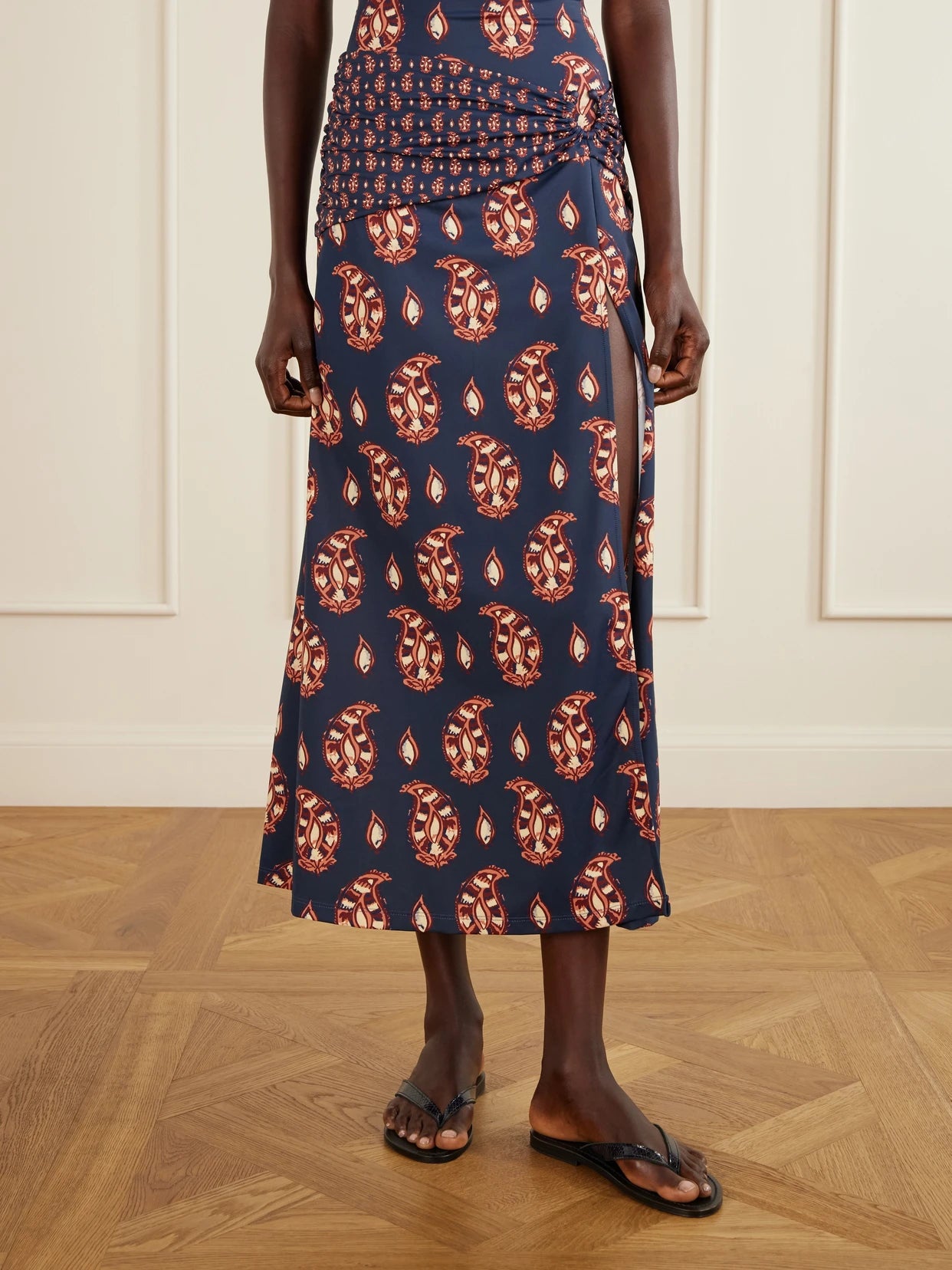 Under The Sun Cutout Ruched Printed Stretch-jersey Skirt
