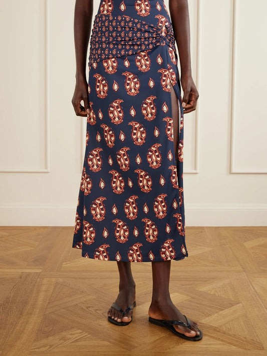 Under The Sun Cutout Ruched Printed Stretch-jersey Skirt