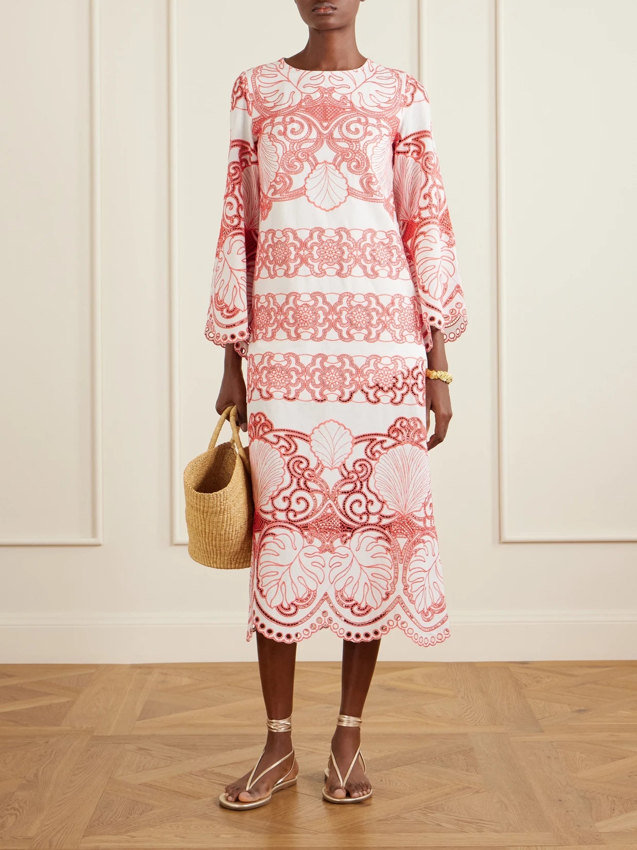 Image of Dresses. Product name - Seraphina Broderie Anglaise Cotton-blend Poplin Midi Dress in Multi colour by brand - Borgo de Nor