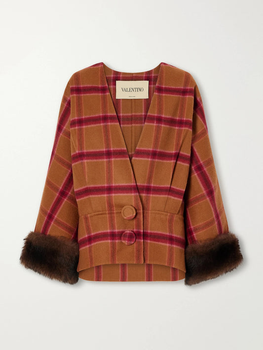 Valentino Garavani Checked Shearling-trimmed Virgin Wool-felt Jacket