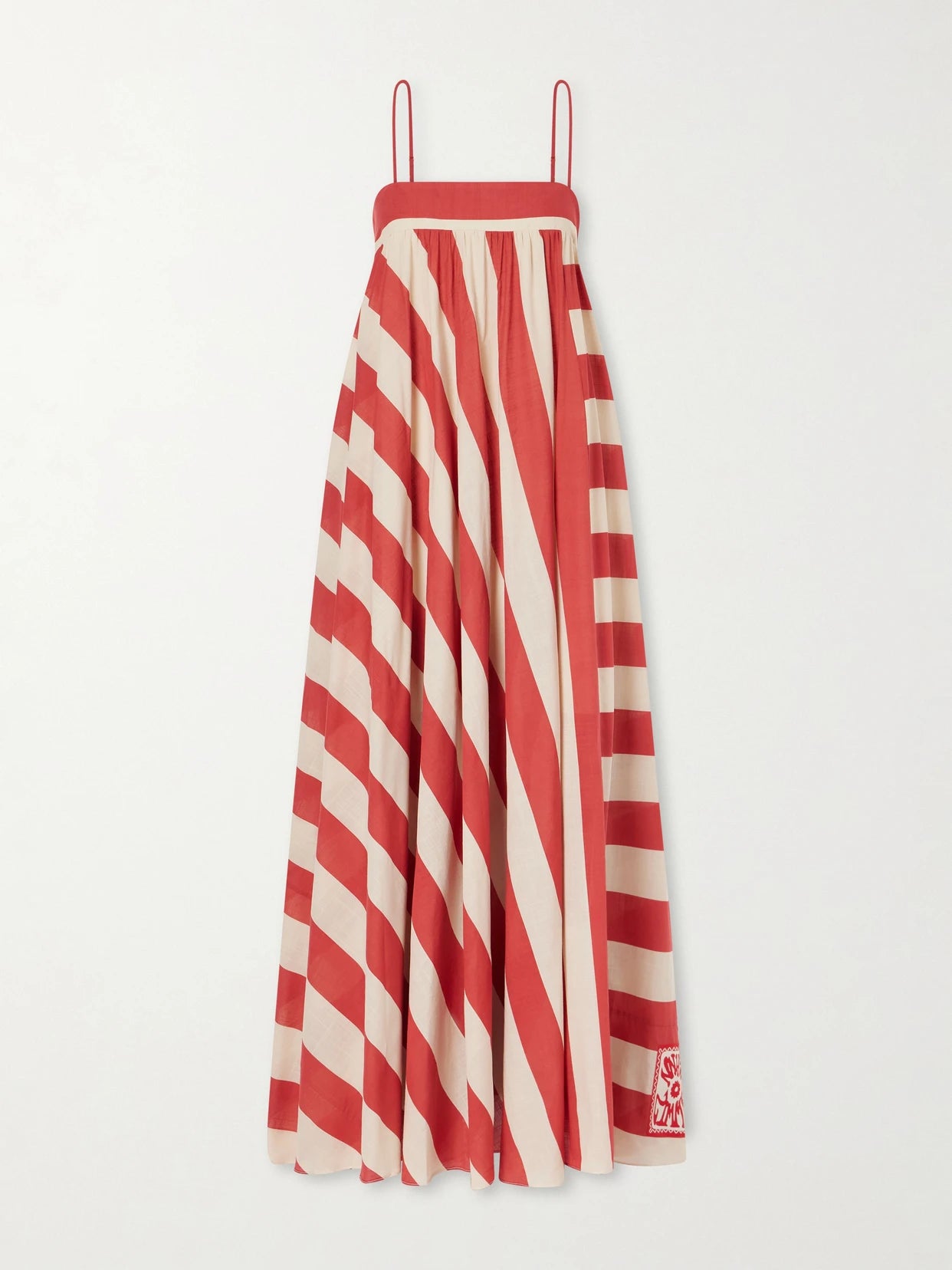Image of Dresses. Product name - Roselight Striped Cotton Maxi Dress in Red colour by brand - Zimmermann