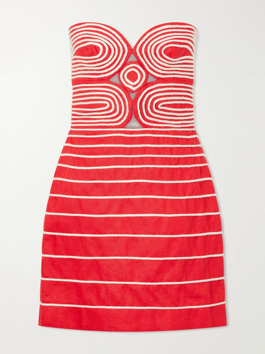Muy Poetica Cut-out Embroidered Linen Mini Dress