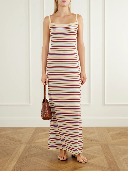 Image of Dresses. Product name - Doris Knitted Striped Cotton-blend Maxi Dress in Multi colour by brand - Faithfull