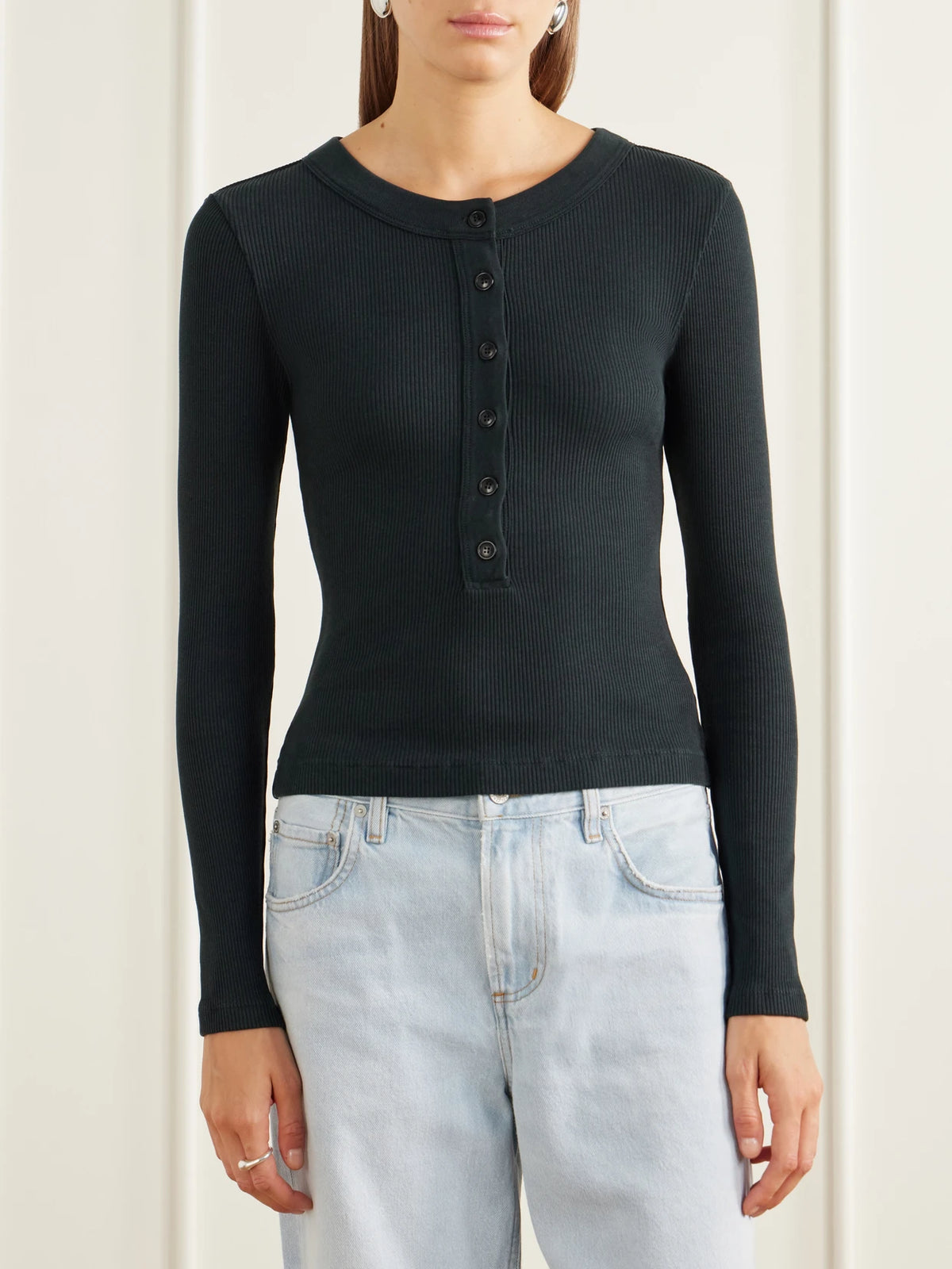 Citizens of Humanity Varra Ribbed Stretch Cotton And Lyocell-blend Henley Top