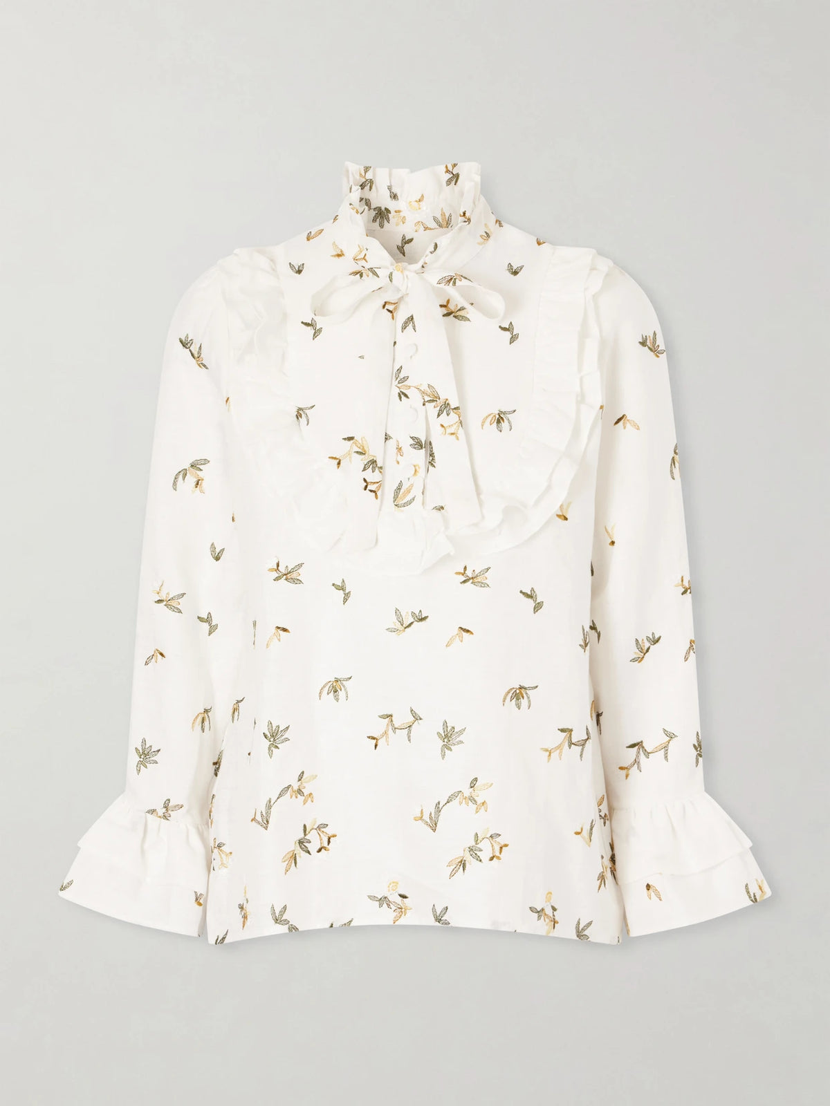 Cristiano Marcheli Valeria Ruffled Embroidered Linen Blouse