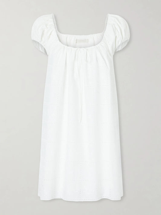 Image of Dresses. Product name - Serafina Broderie Anglaise Mini Dress in White colour by brand - Faithfull