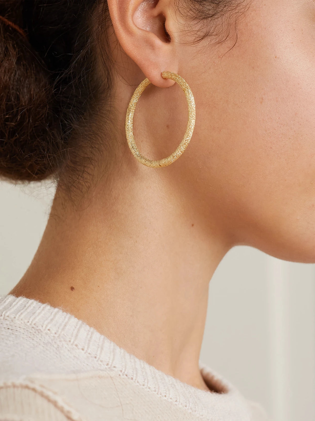 Image of Earrings. Product name - Florentine Finish Large 18-karat Gold Hoop Earrings in Multi colour by brand - Carolina Bucci