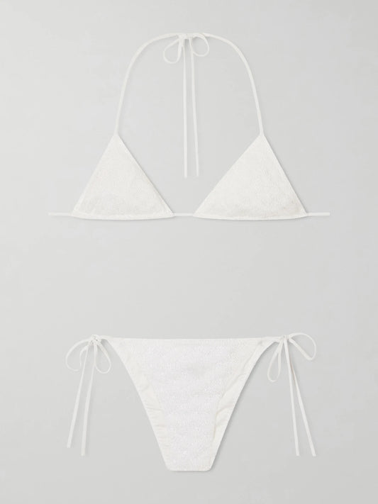 Image of Swimwear. Product name - Mare Printed Halterneck Triangle Bikini in White colour by brand - Missoni