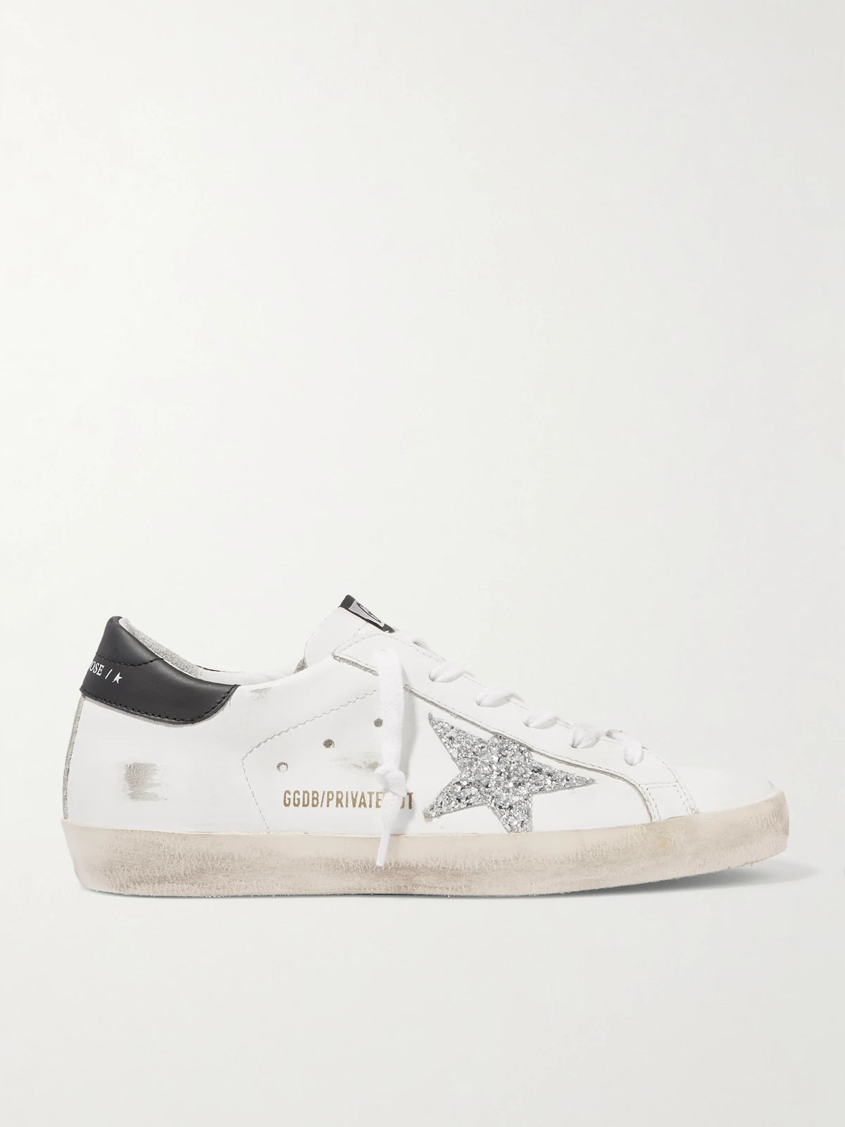 Superstar Distressed Glittered Leather Sneakers