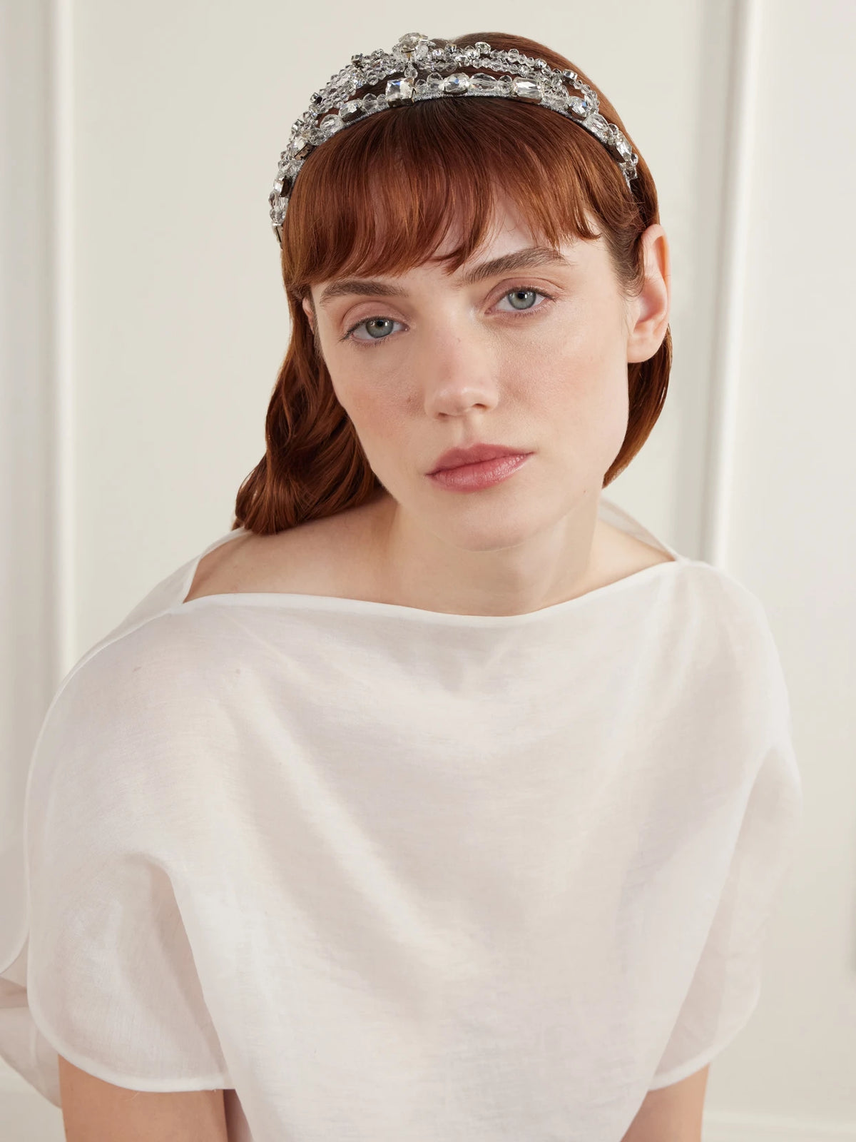Image of Accessories. Product name - Ameerha Crystal-embellished Headpiece in Silver colour by brand - Jennifer Behr