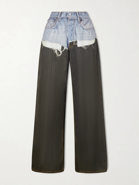 Image of Jeans. Product name - Trompe L'oeil Pinstriped Wide-leg Jeans in Multi colour by brand - Acne Studios