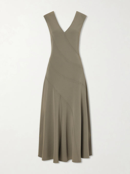 Image of Dresses. Product name - Romana Pleated Crepe Midi Dress in Taupe colour by brand - Proenza Schouler