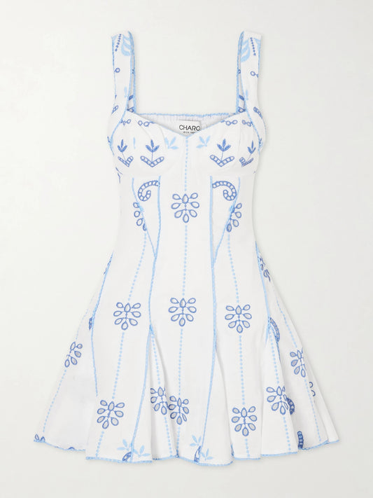 Arissa Broderie Anglaise Cotton-blend Mini Dress