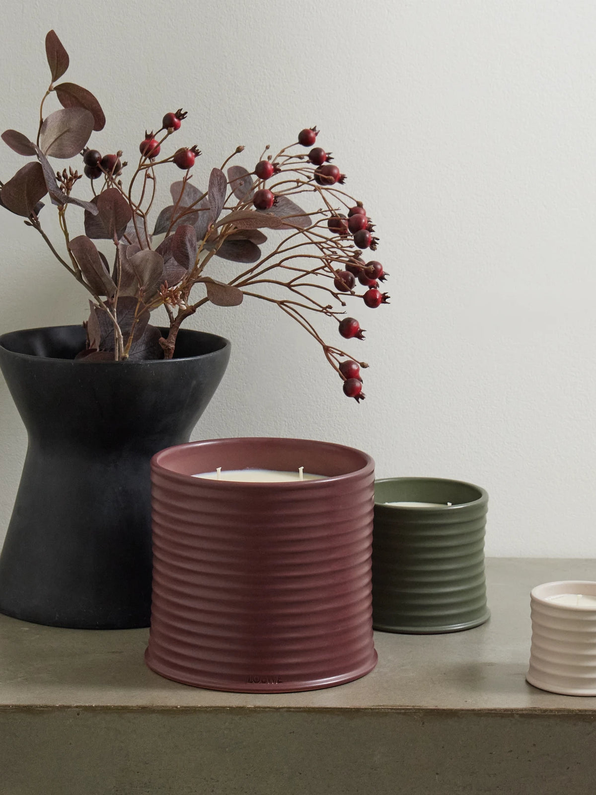 Image of Perfumes & Colognes. Product name - Beetroot Large Scented Candle, 2120g in Burgundy colour by brand - LOEWE PERFUMES
