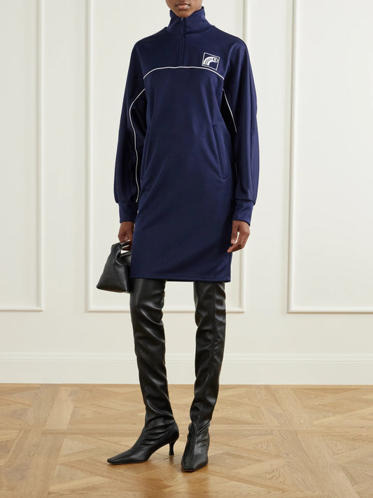 Image of Dresses. Product name - Embroidered Jersey Mini Dress in Navy colour by brand - MM6 Maison Margiela