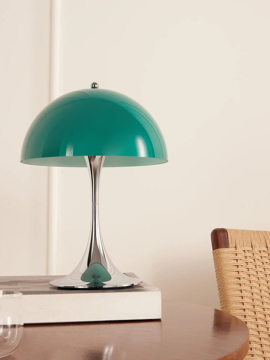 Image of Decor. Product name - Panthella 250 Portable Table Lamp in Green, White colour by brand - Louis Poulsen