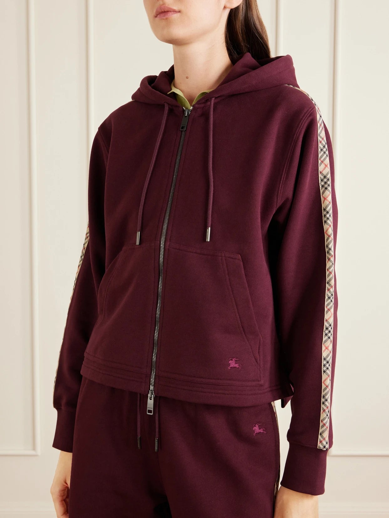 Harper Checked Cotton-jersey Zip-up Hoodie
