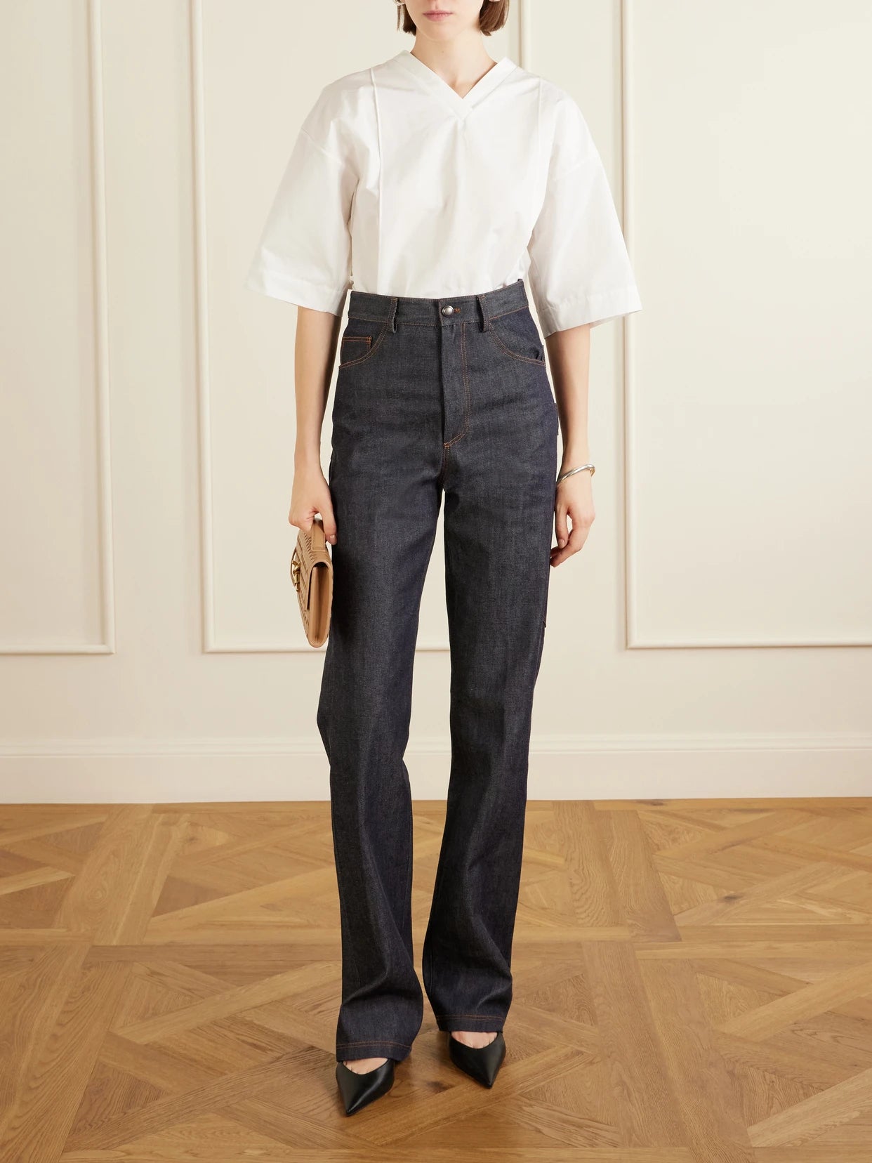Image of Jeans. Product name - Mills Wide-leg Jeans in Dark denim colour by brand - Altuzarra