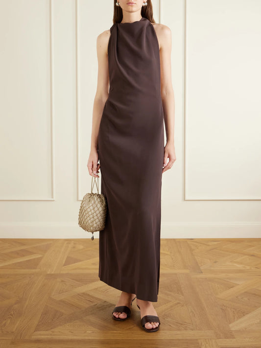 Image of Dresses. Product name - Selena Crepe Maxi Dress in Dark brown colour by brand - Proenza Schouler