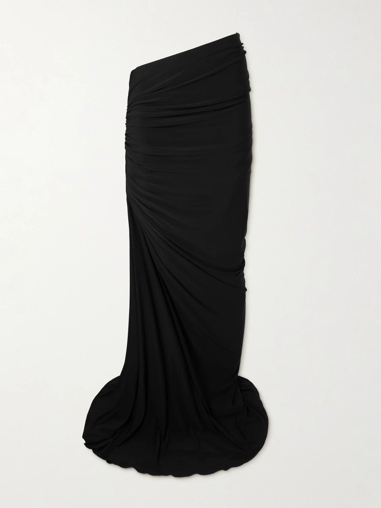 Image of a model wearing Skirts. Product name - Draped Stretch-knit Maxi Skirt in Black colour by brand - Alaïa