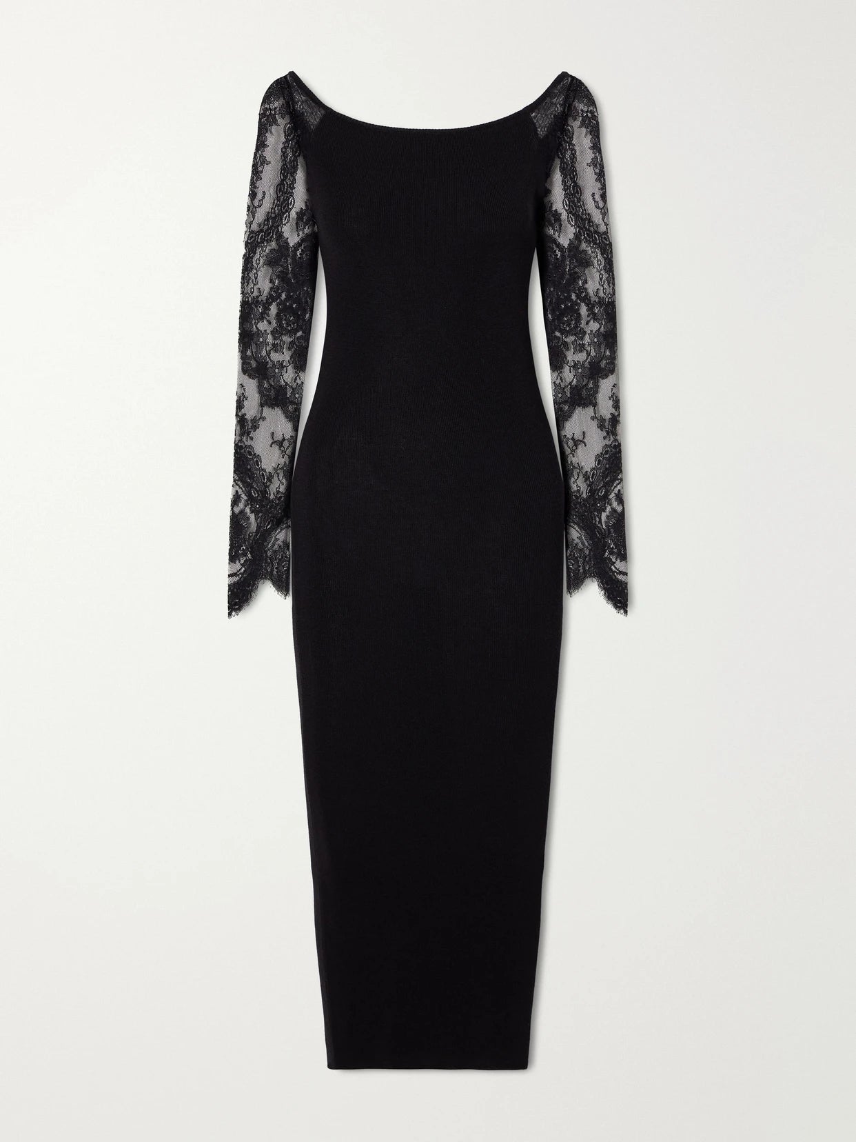 Lace-trimmed Wool-blend Midi Dress