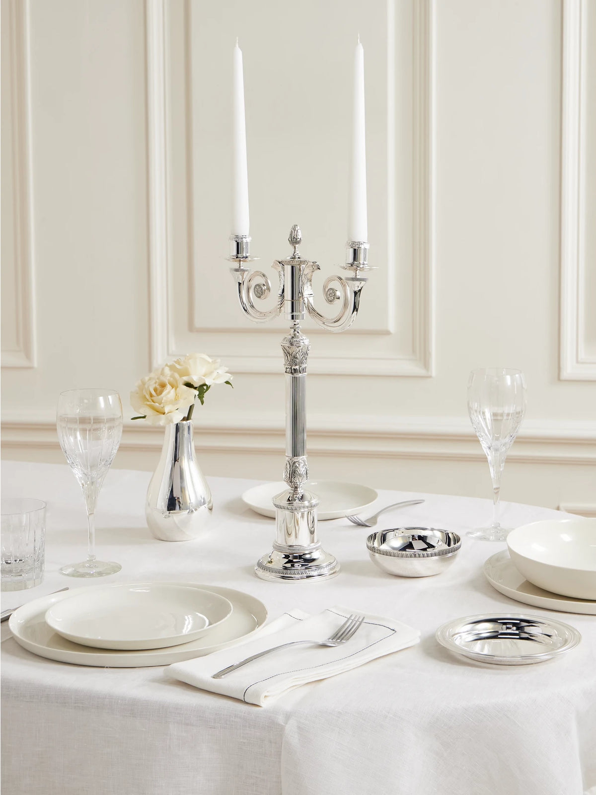 Image of Decor. Product name - Malmaison Silver-plated Candle Holder in Multi colour by brand - Christofle
