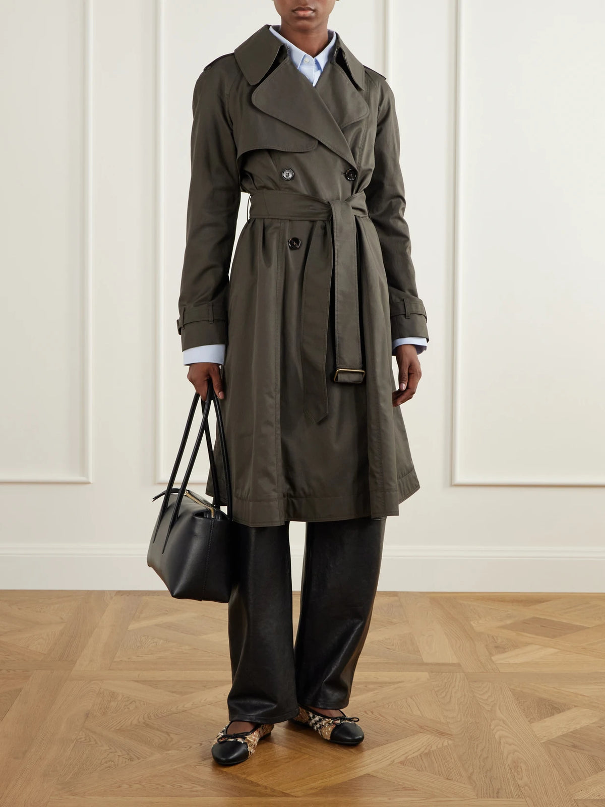 Image of Flats. Product name - Checked Leather-trimmed Bouclé Ballet Flats in Sand colour by brand - Burberry